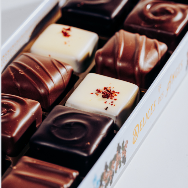 Etui de 12 chocolats ganaches et pralinés